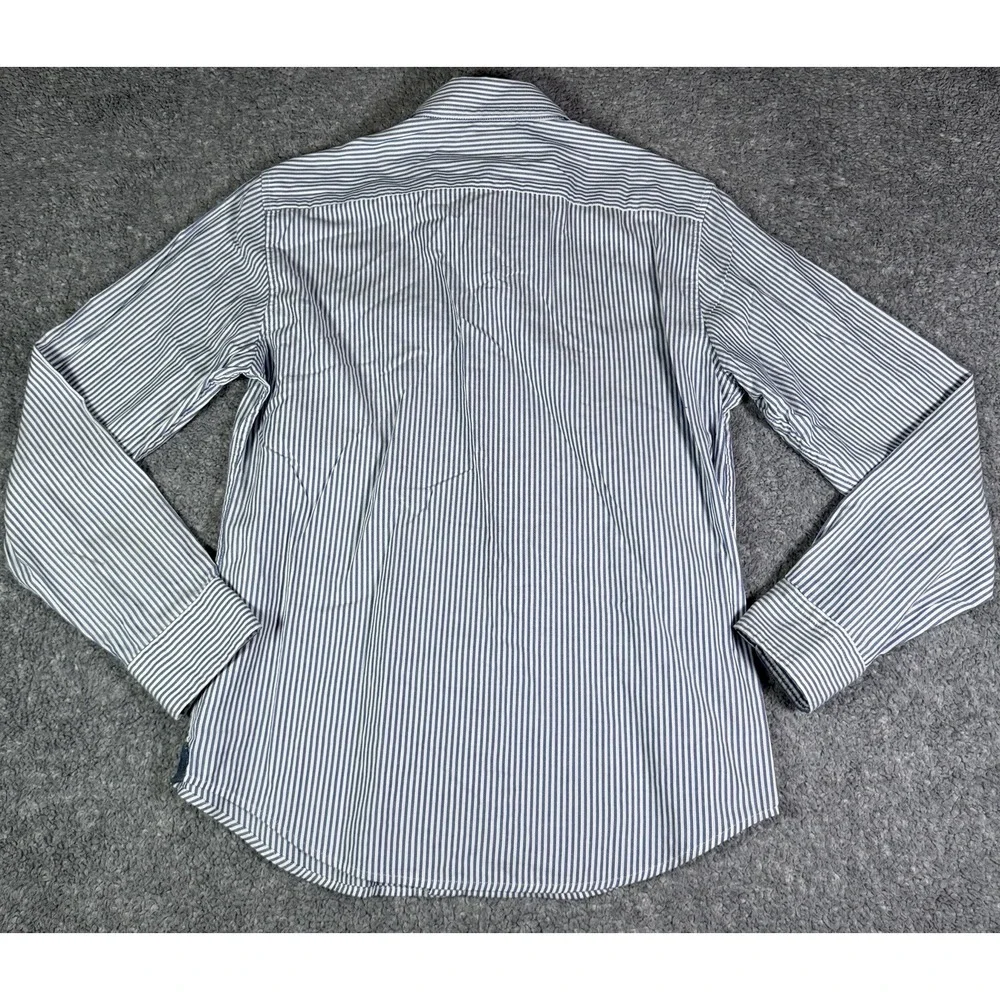 Banana Republic Untucked Oxford Shirt Men Medium Blue White Stripe Cotton Preppy